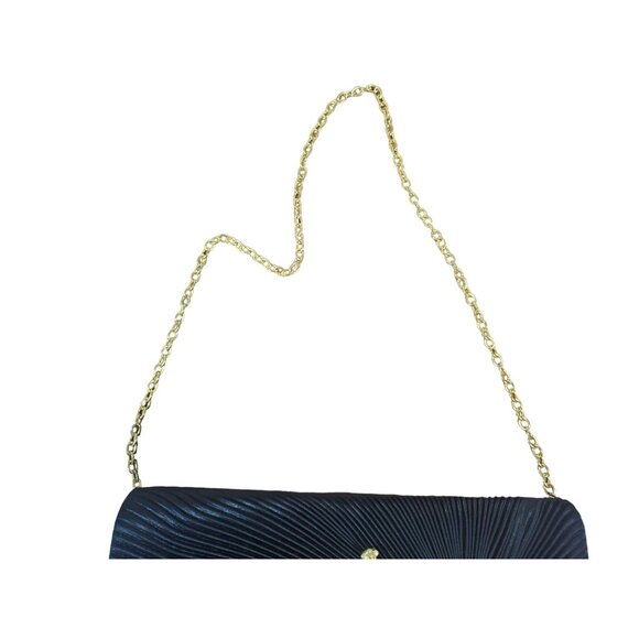 Elegant Black Clutch With Gold‎ Chain & Rhinestone Peacock Design Extra Strap - Picture 7 of 7